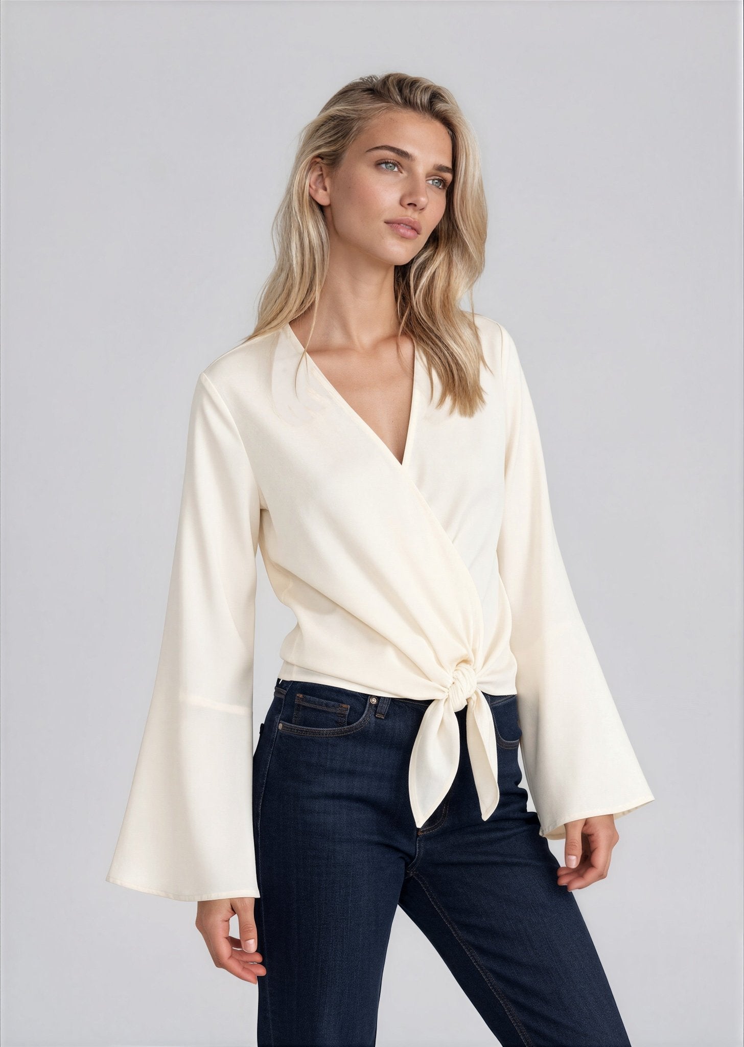 KHLOE women's flair sleeve front tie blouse - Yana K Collective
