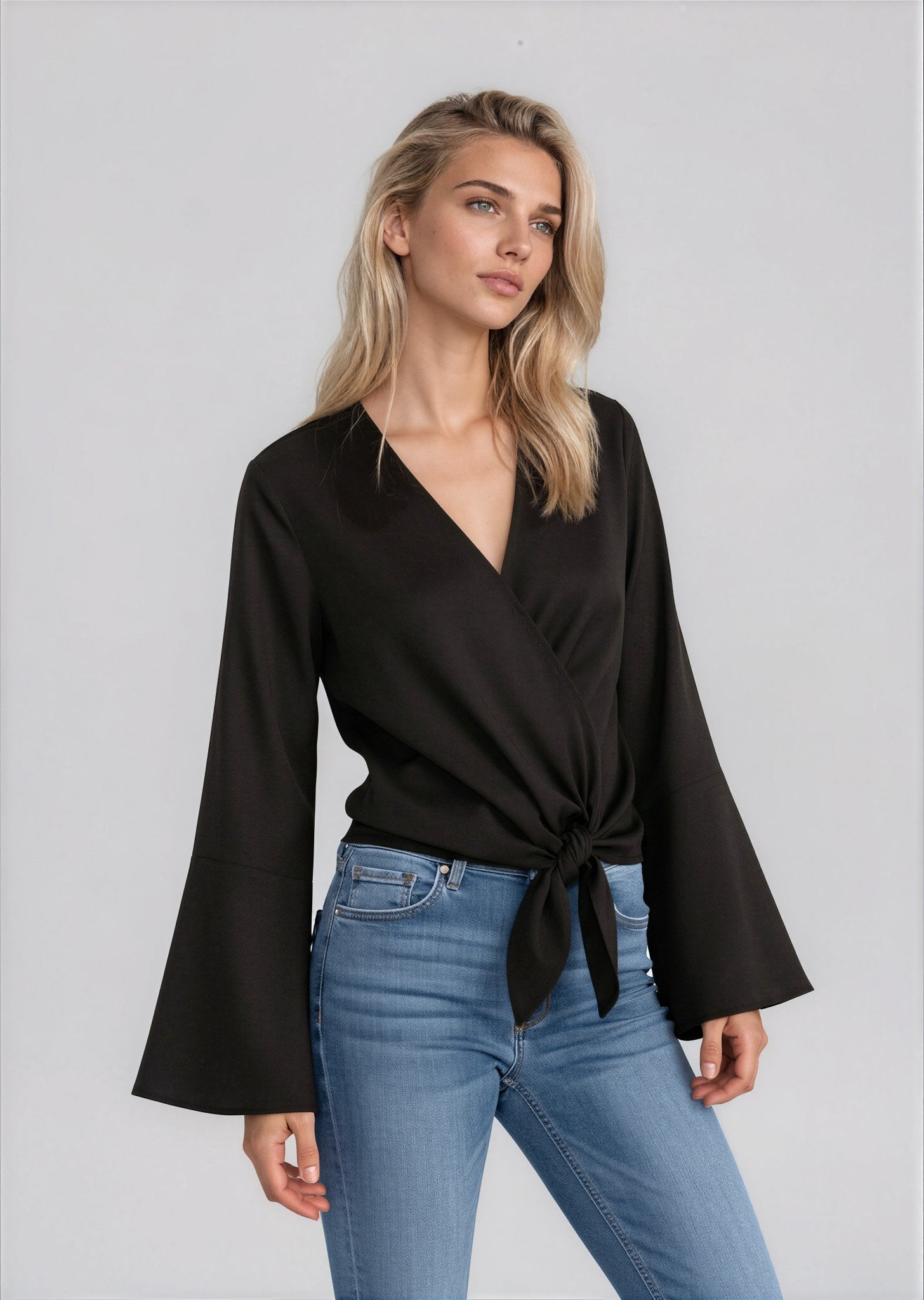 KHLOE women's flair sleeve front tie blouse - Yana K Collective