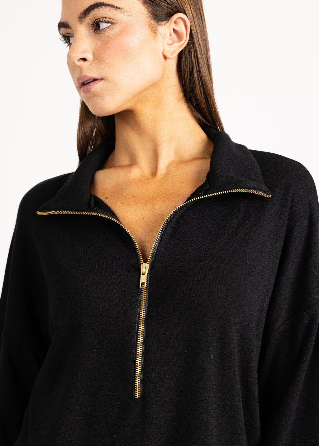 LAUREN women's zip-up sailer collar fleece sweater - YANA K