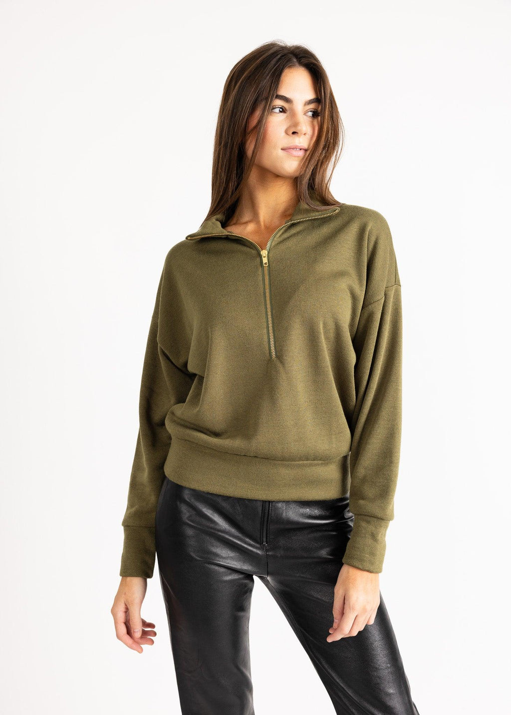 LAUREN women's zip-up sailer collar fleece sweater - YANA K