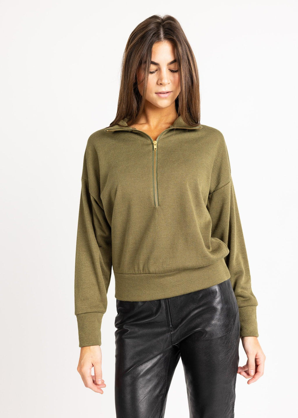 LAUREN women's zip-up sailer collar fleece sweater - YANA K