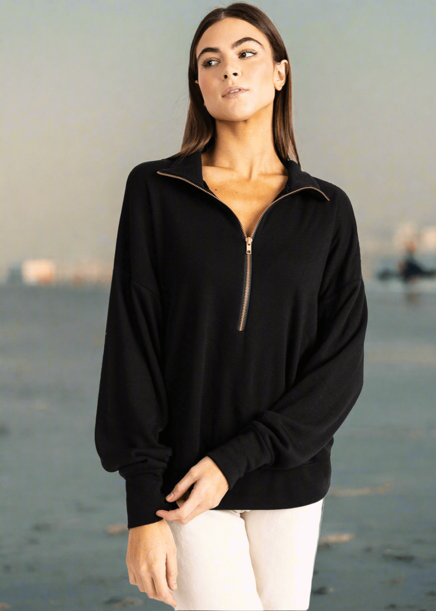 LAUREN women's zip-up sailer collar fleece sweater - YANA K