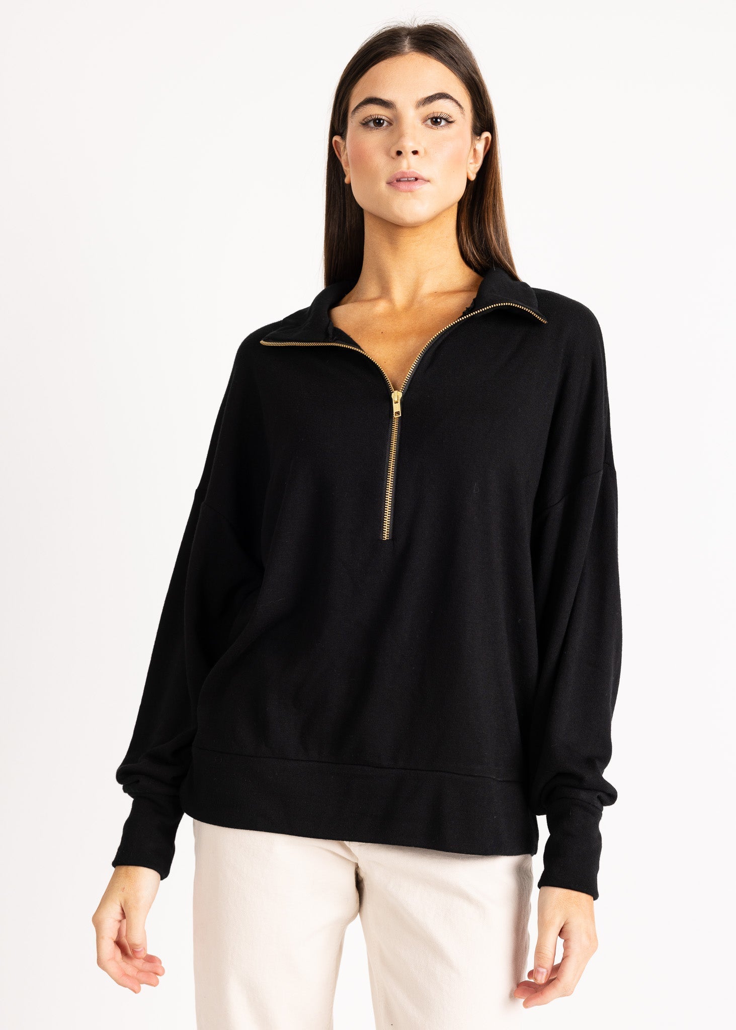 LAUREN women's zip-up sailer collar fleece sweater - YANA K