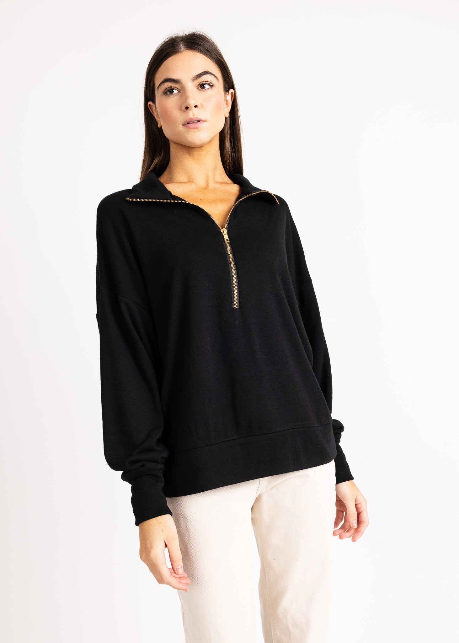 LAUREN women's zip-up sailer collar fleece sweater - YANA K