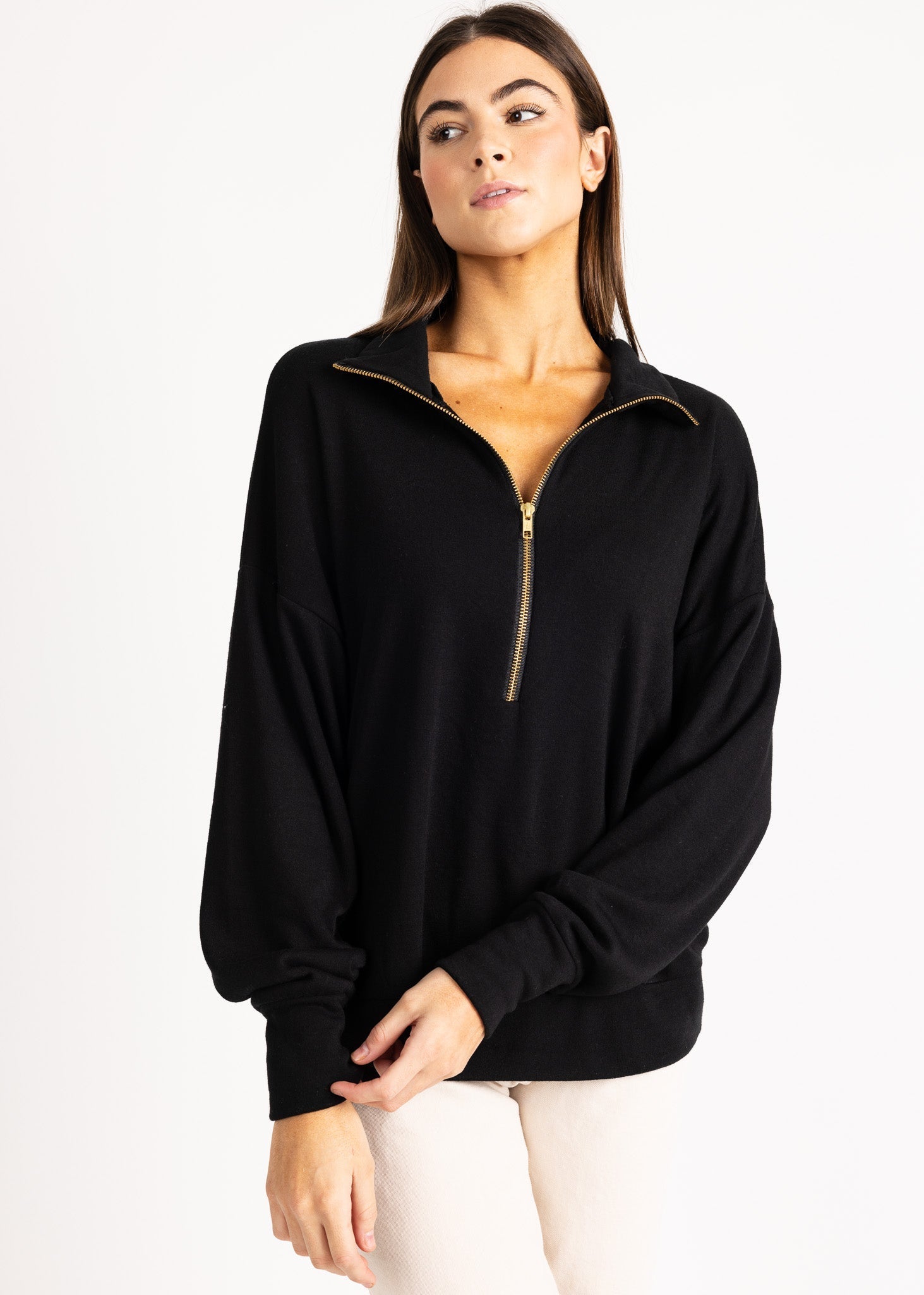 LAUREN women's zip-up sailer collar fleece sweater - YANA K