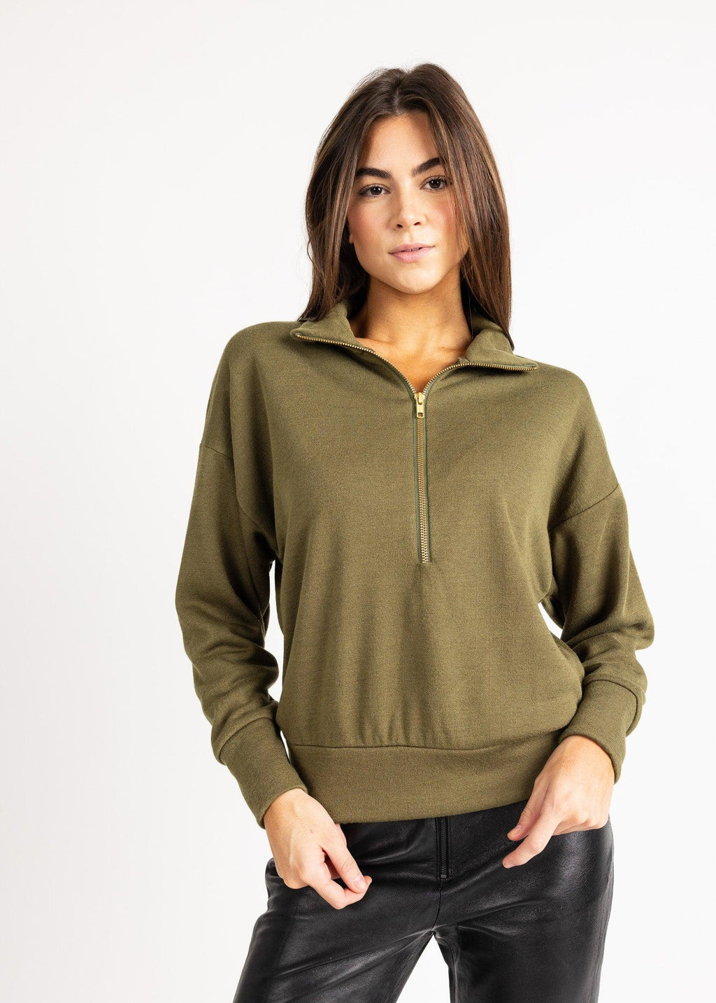 LAUREN women's zip-up sailer collar fleece sweater - YANA K