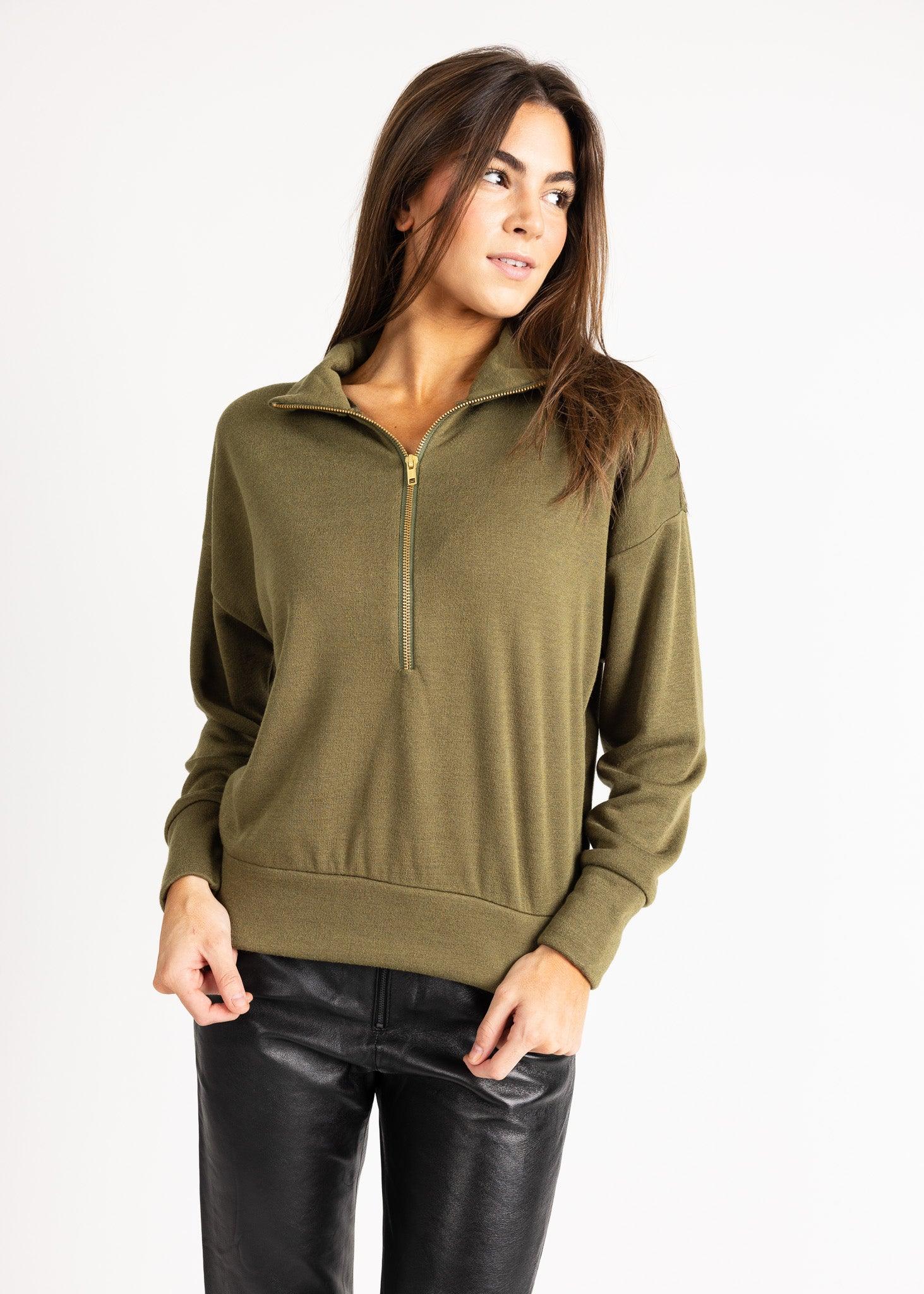 LAUREN women's zip-up sailer collar fleece sweater - YANA K