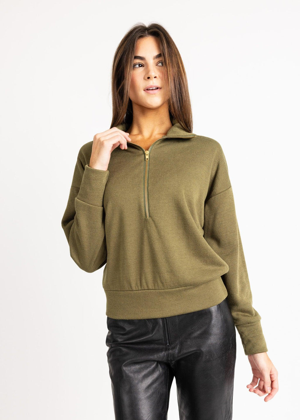 LAUREN women's zip-up sailer collar fleece sweater - YANA K
