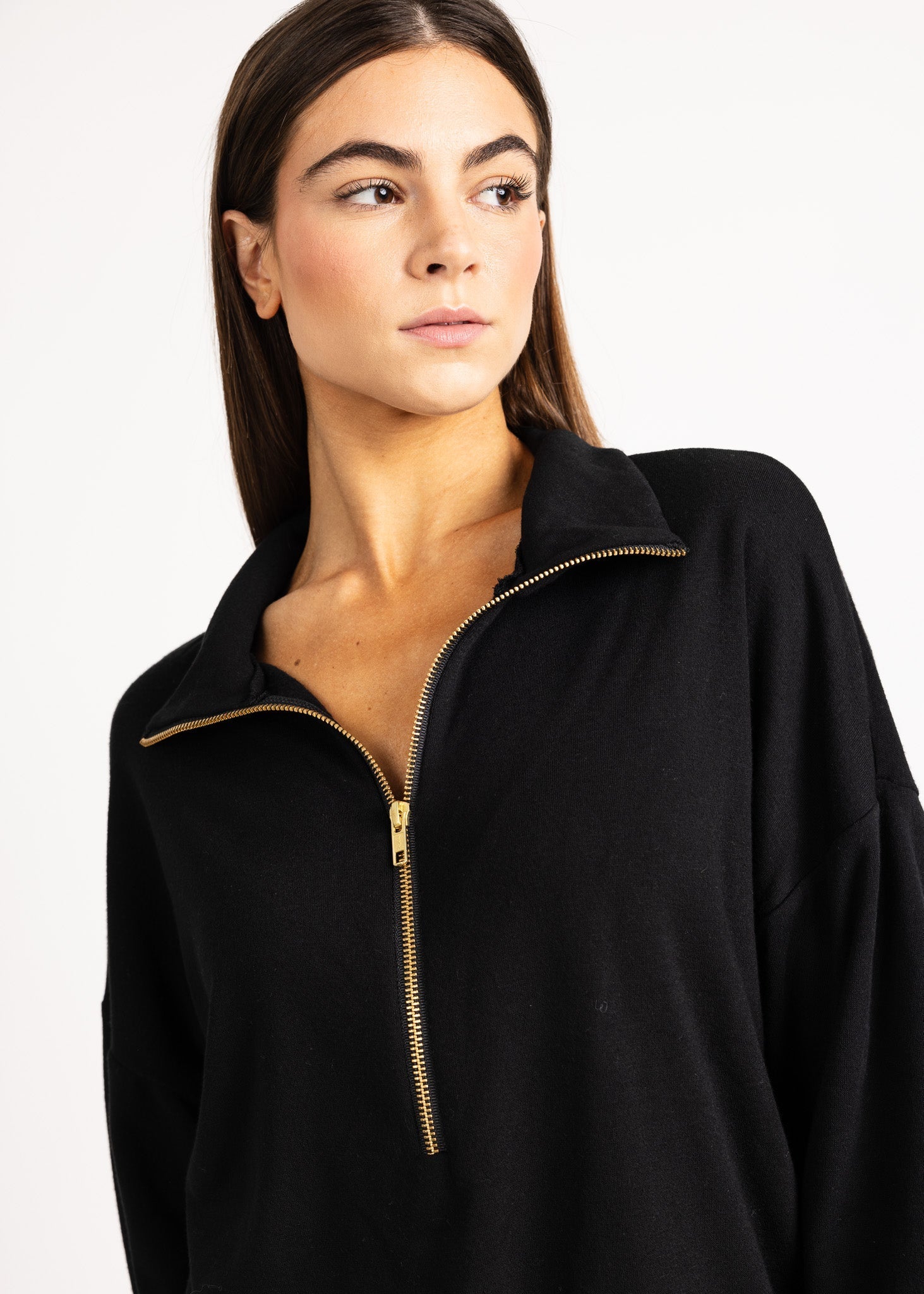 LAUREN women's zip-up sailer collar fleece sweater - YANA K