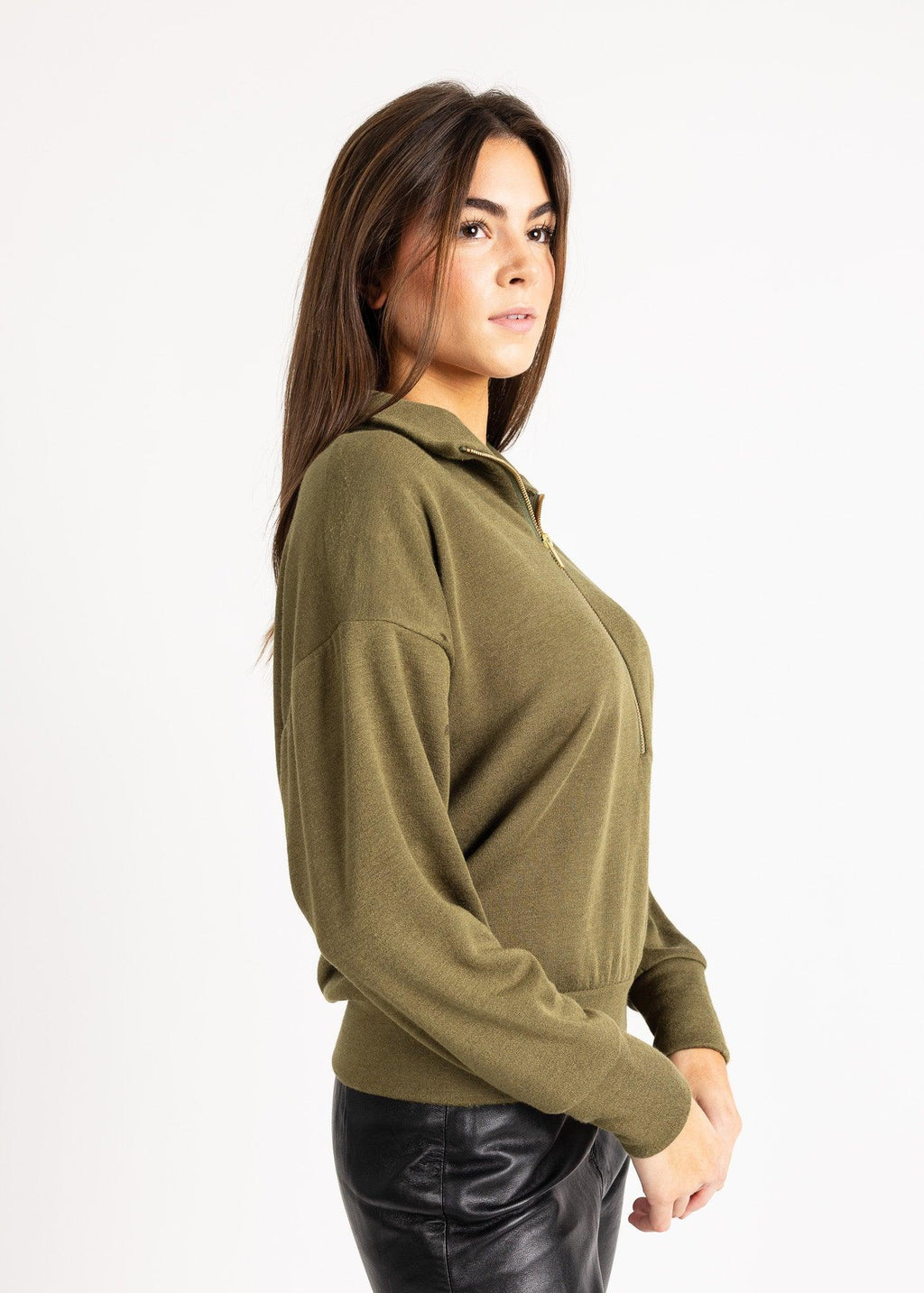 LAUREN women's zip-up sailer collar fleece sweater - YANA K
