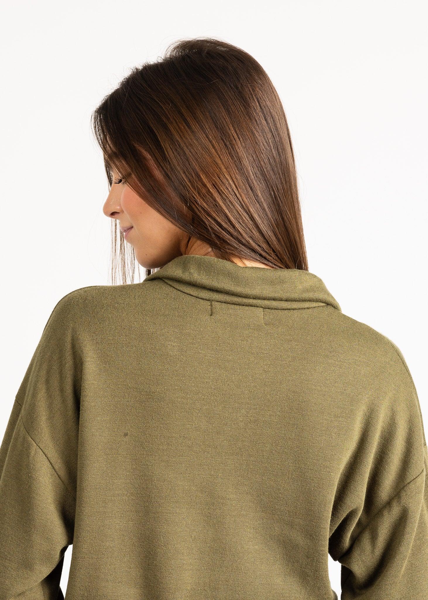 LAUREN women's zip-up sailer collar fleece sweater - YANA K
