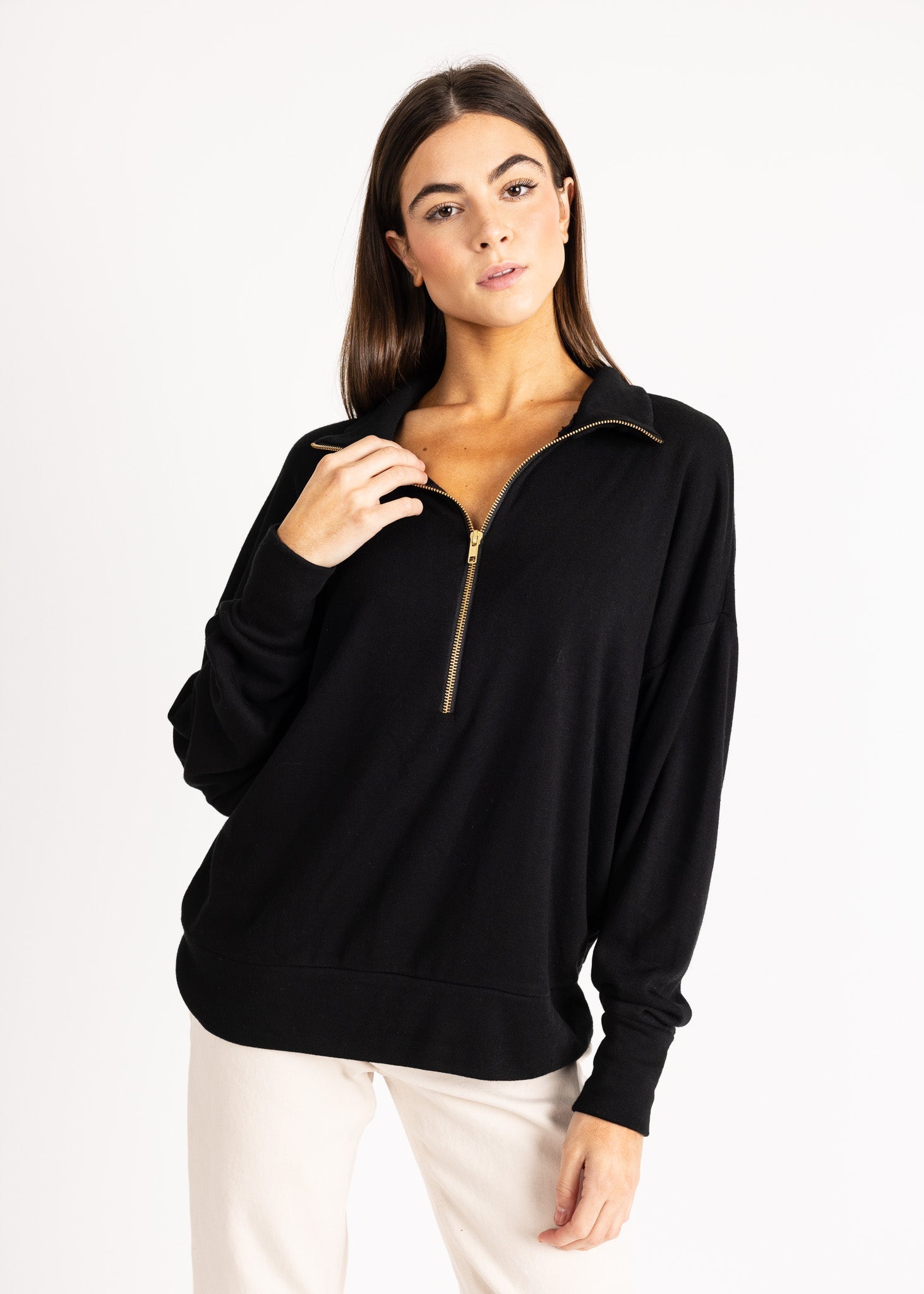 LAUREN women's zip-up sailer collar fleece sweater - YANA K
