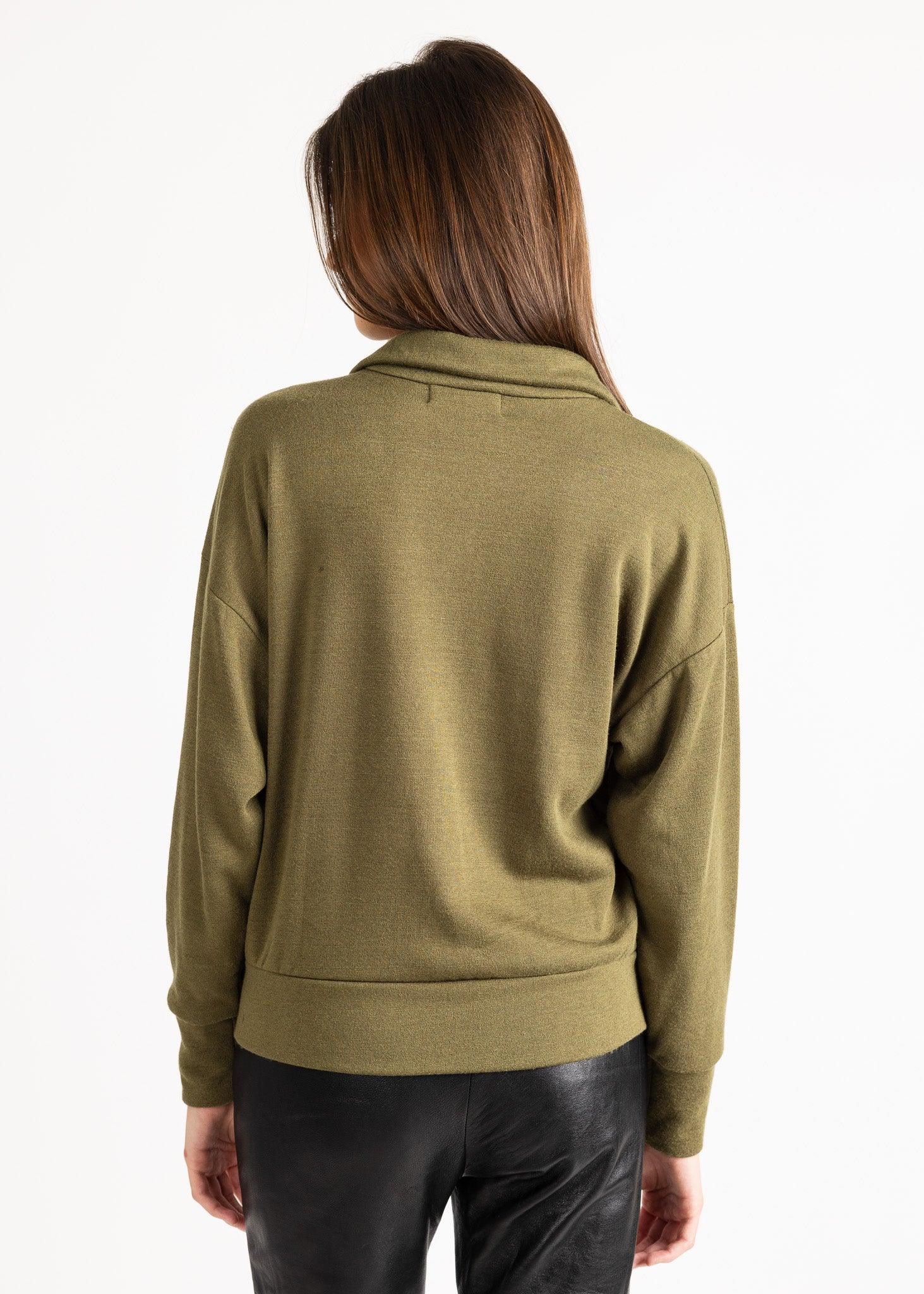 LAUREN women's zip-up sailer collar fleece sweater - YANA K