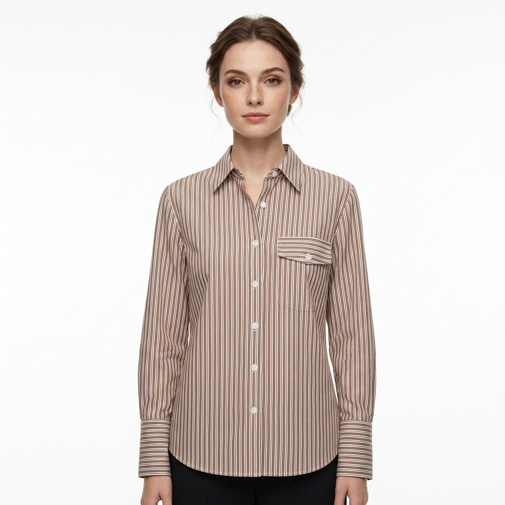 AURELIA women's long sleeve stripe single pocket blouse