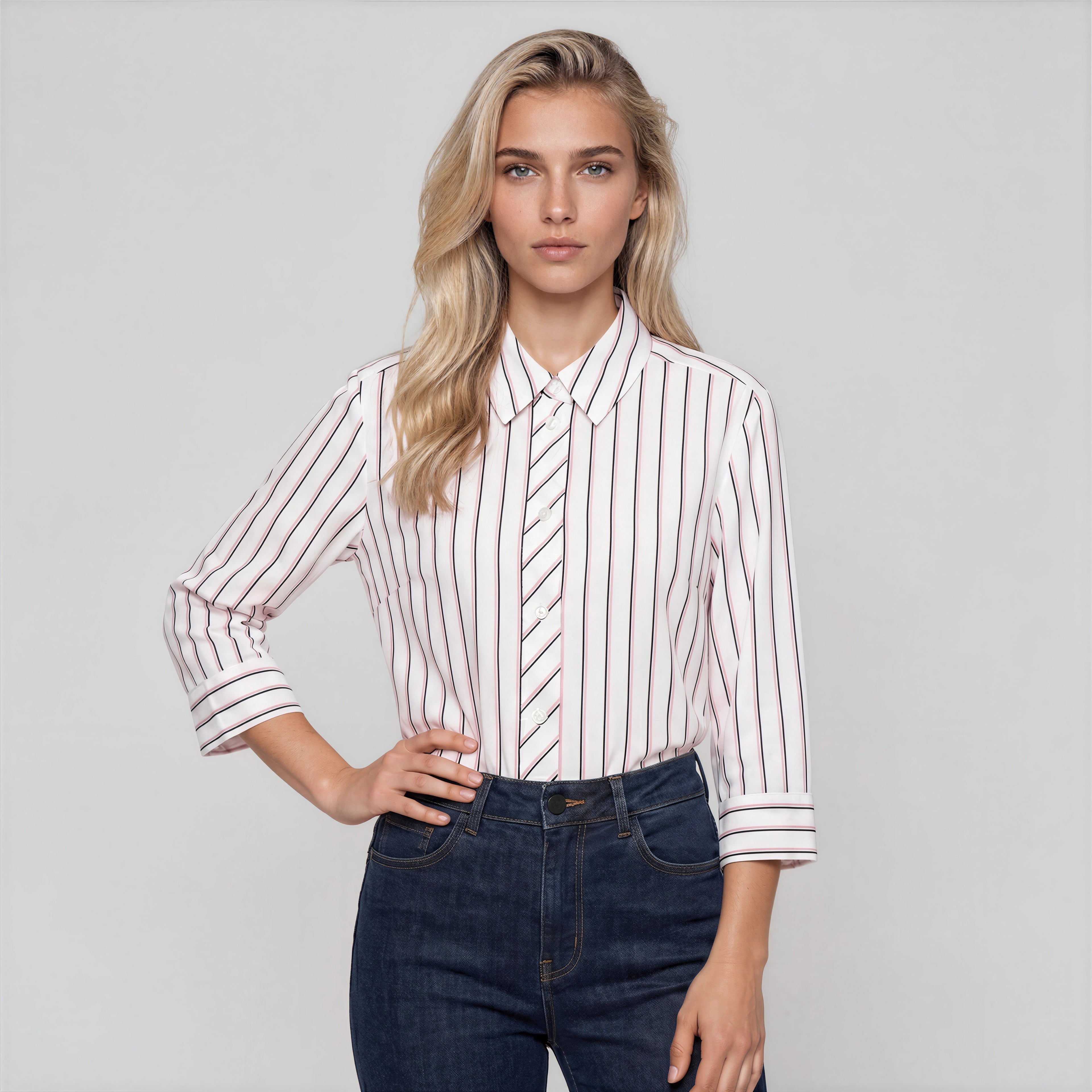 DEBI women's mid length sleeve striped top