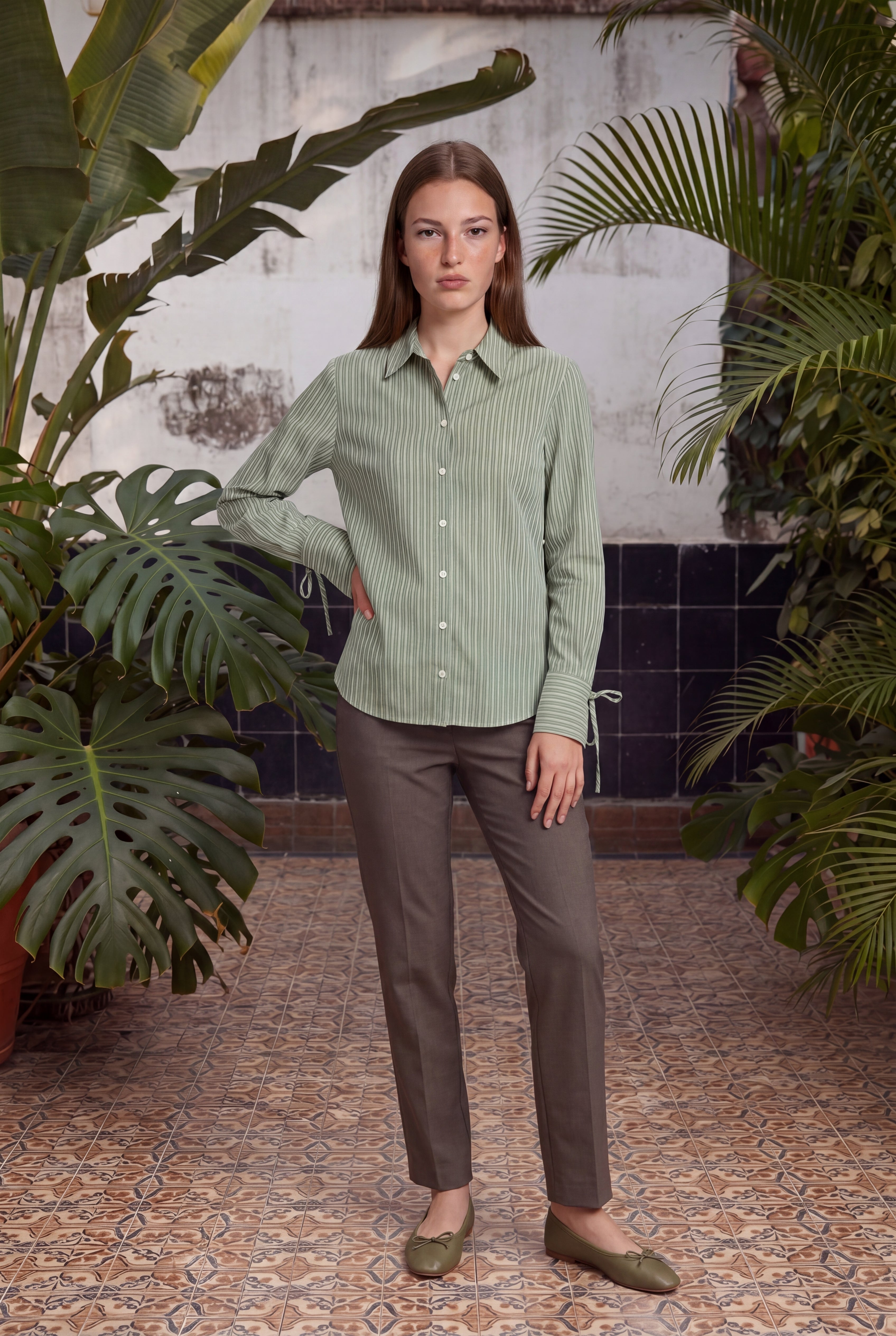 SANTOS womens green stripe blouse
