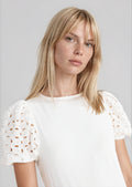 MATTEO women's eyelet gathered shoulder rounded neck tee - Yana K Collective