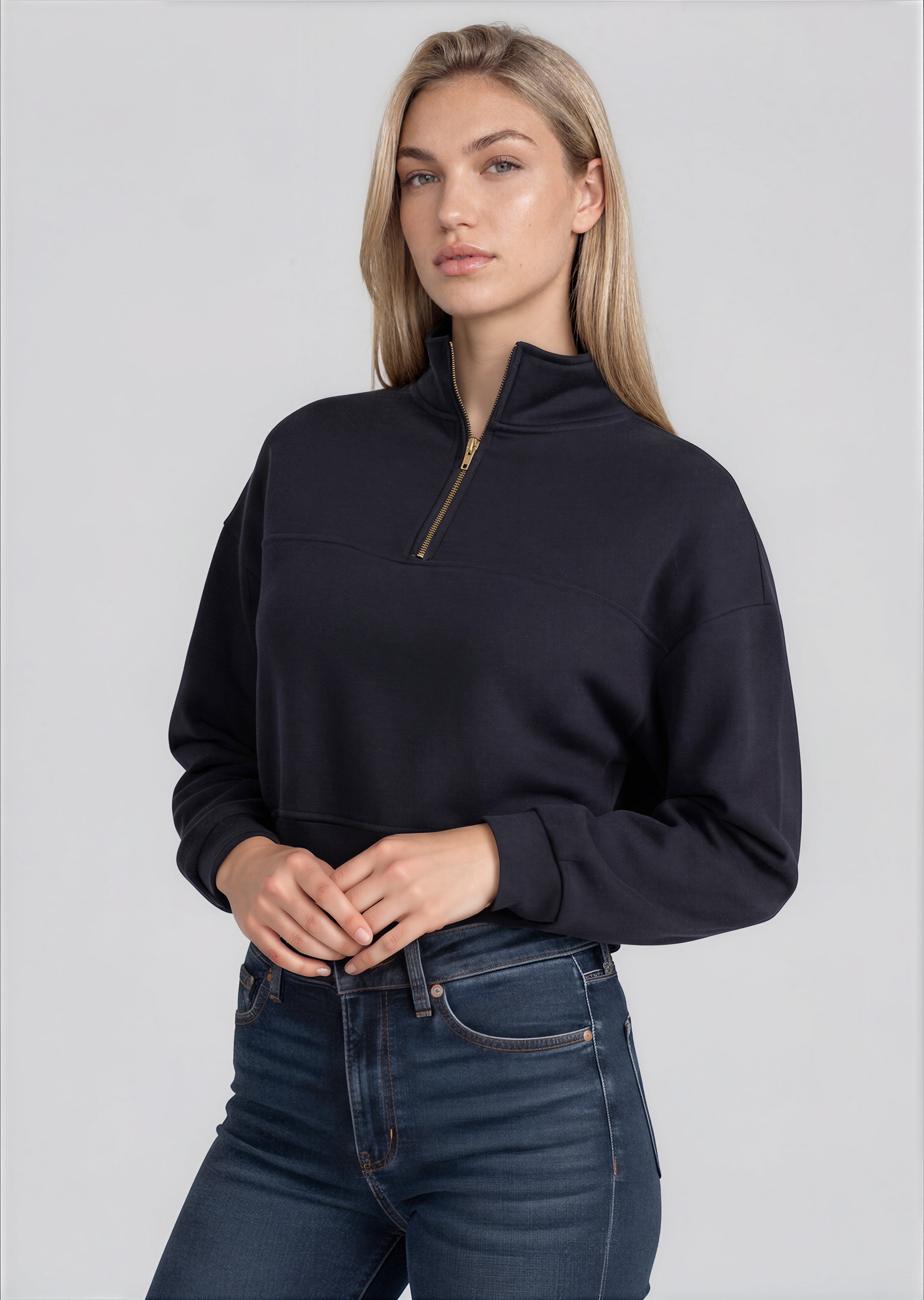 MEL women's mid zip up fleece sweater - YANA K