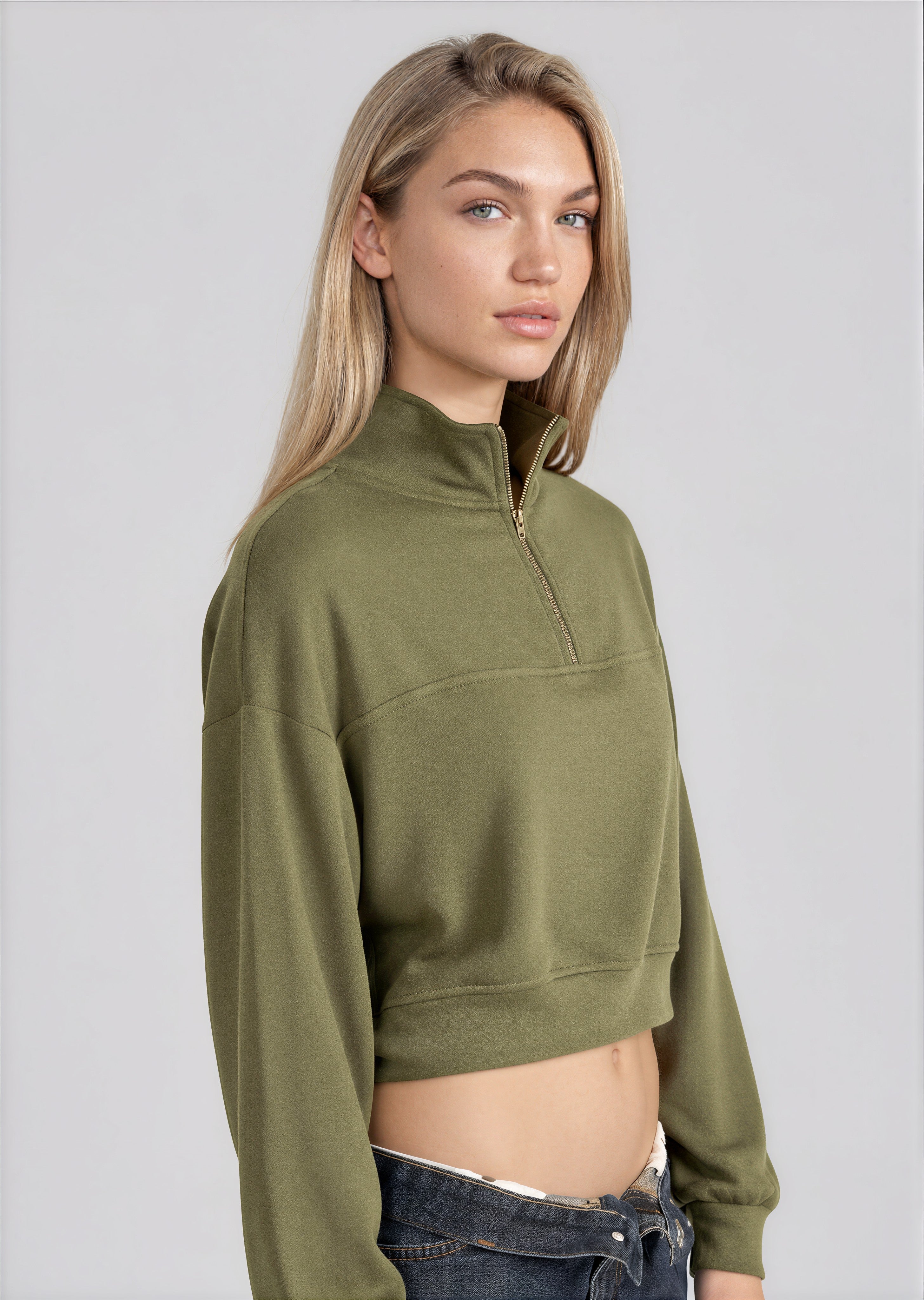 MEL women's mid zip up fleece sweater - YANA K