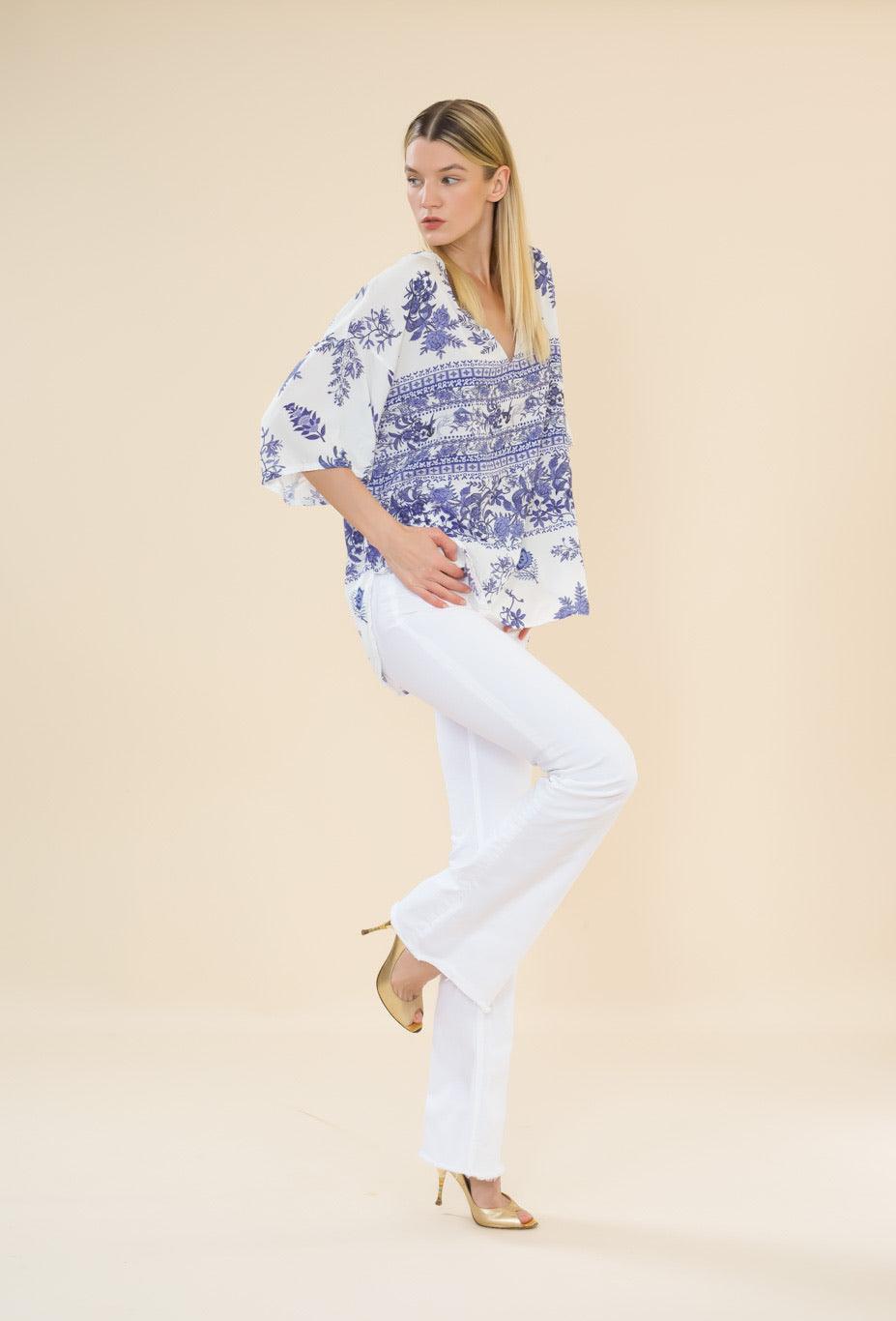 MIA TOP blue flowers print - Yana K