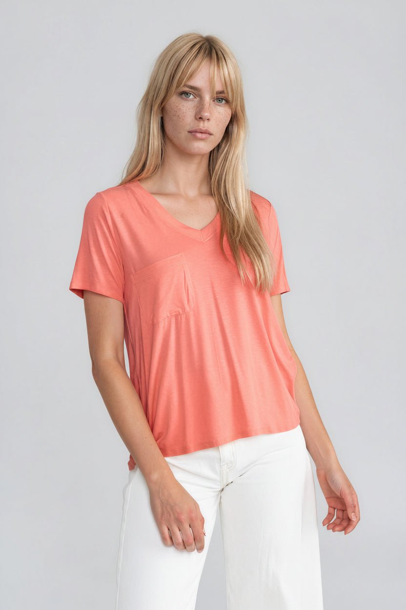 PIA women's vneck pocket color tee - Yana K Collective
