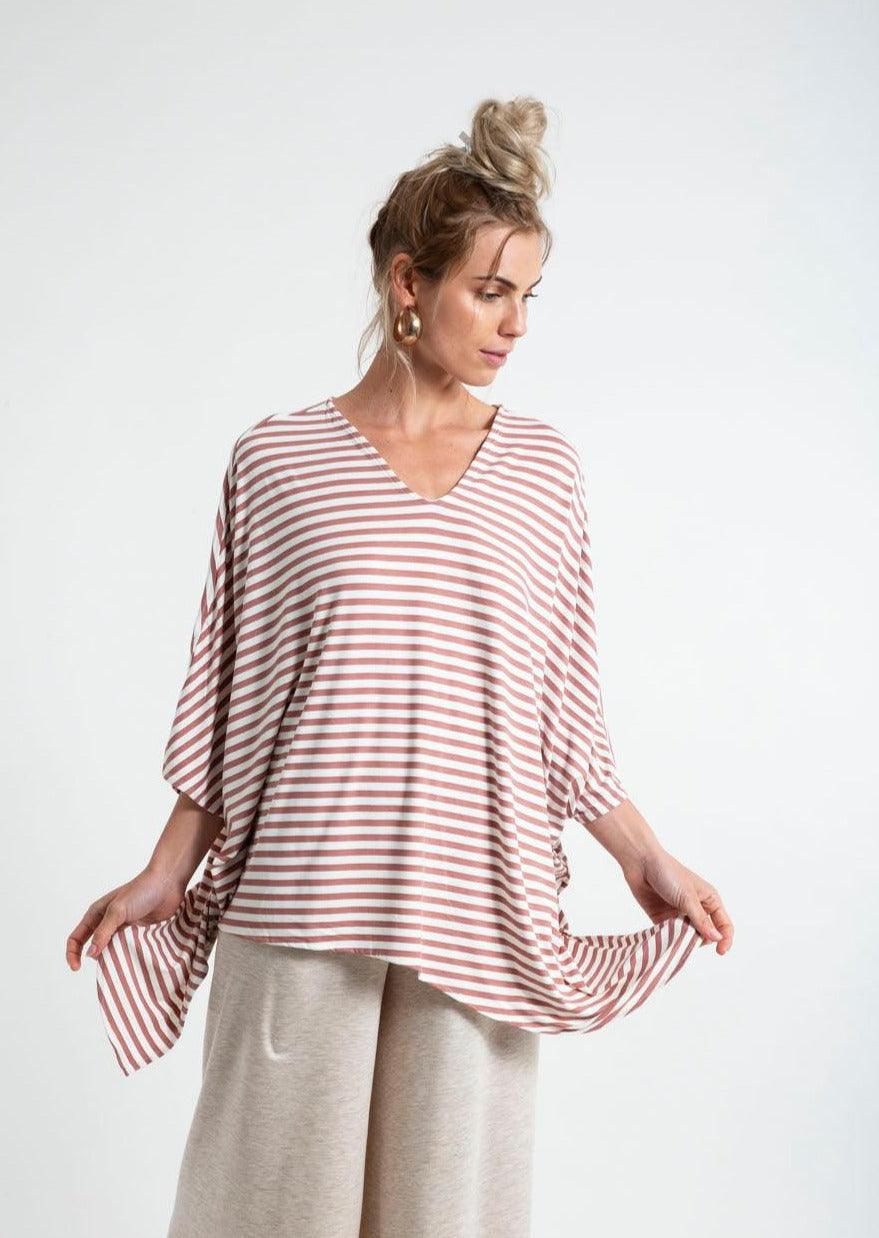 PONCHO DOUBLE EDGE VNECK TOP stripes - Yana K