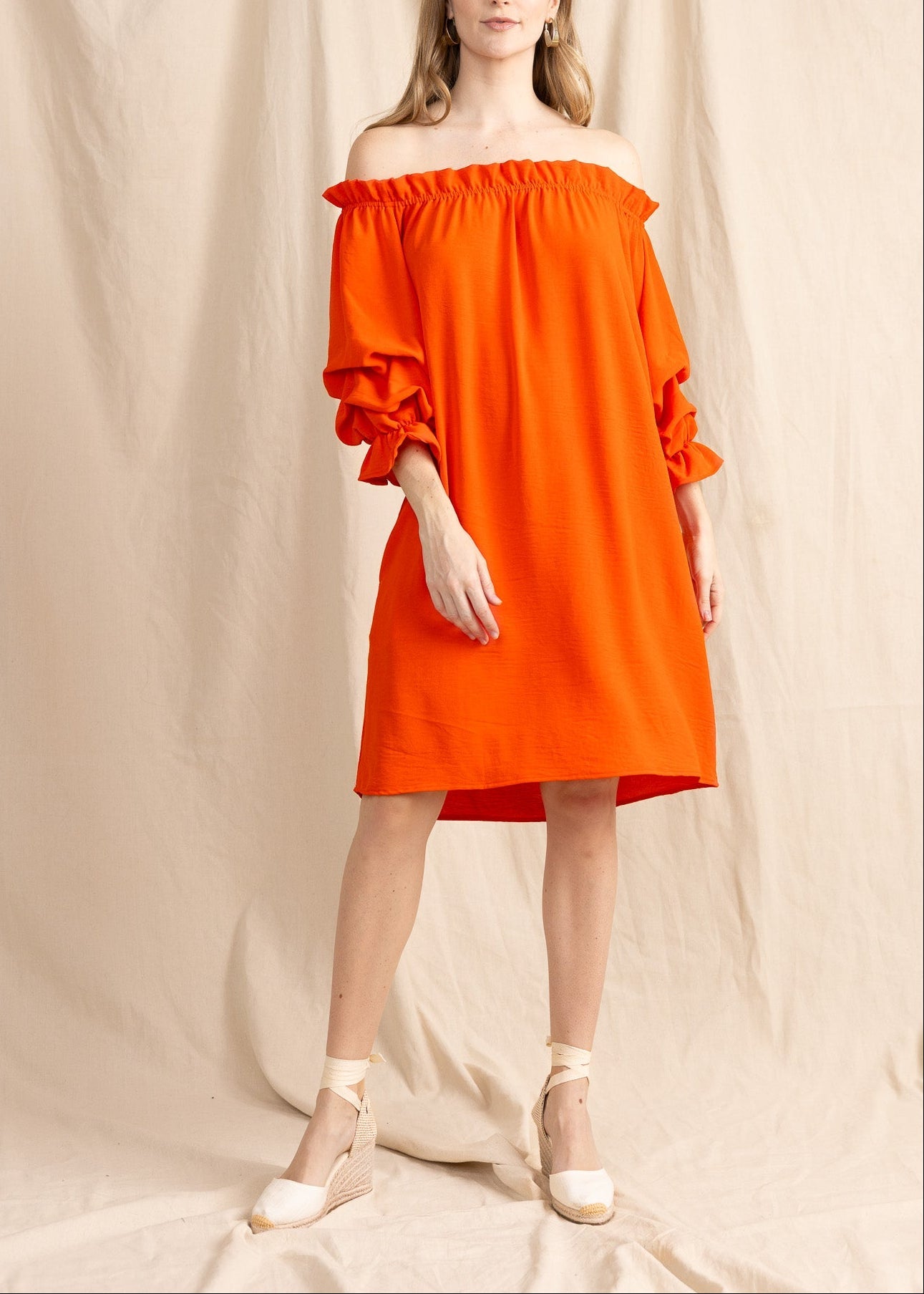 TAURIE women's off shoulder ruffle sleeve mini dress - Yana K Collective