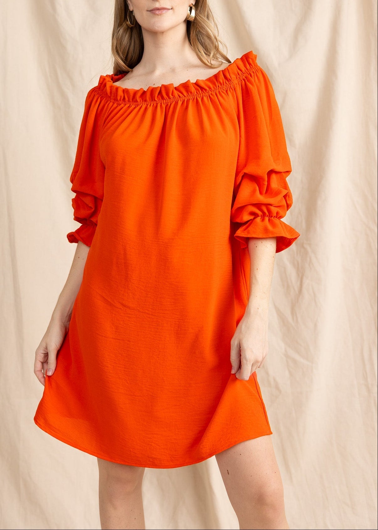 TAURIE women's off shoulder ruffle sleeve mini dress - Yana K Collective