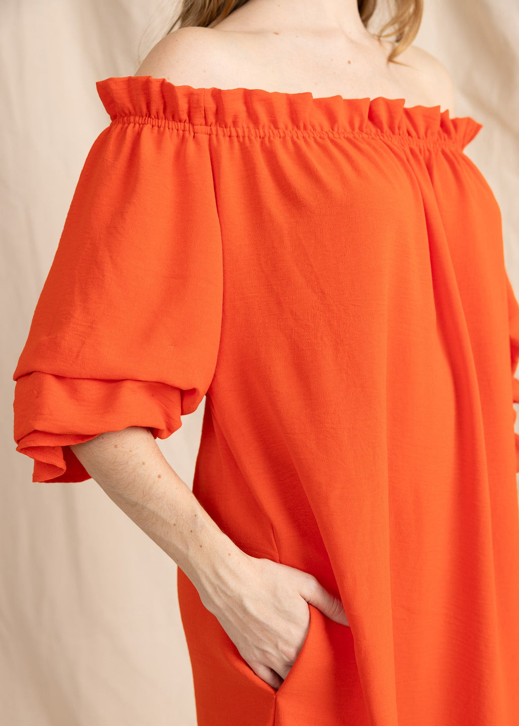 TAURIE women's off shoulder ruffle sleeve mini dress - Yana K Collective