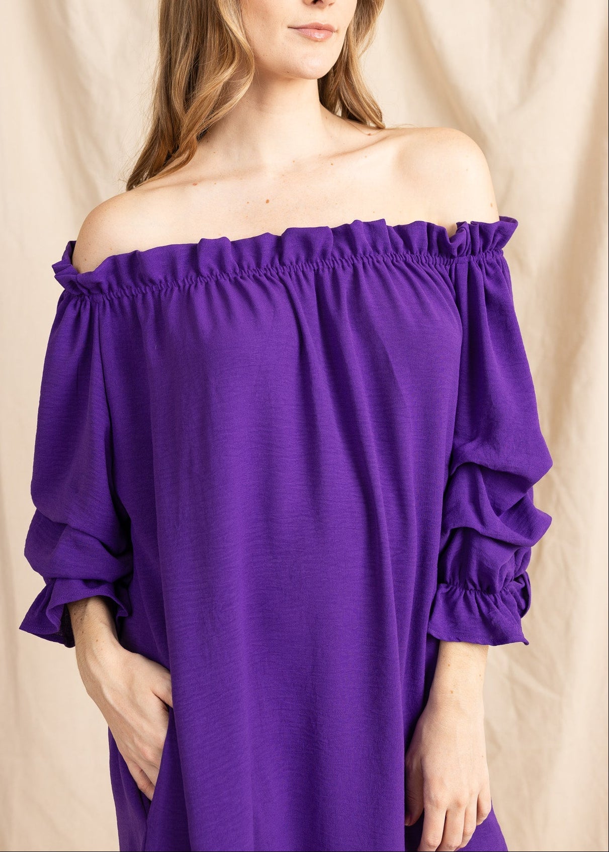 TAURIE women's off shoulder ruffle sleeve mini dress - Yana K Collective