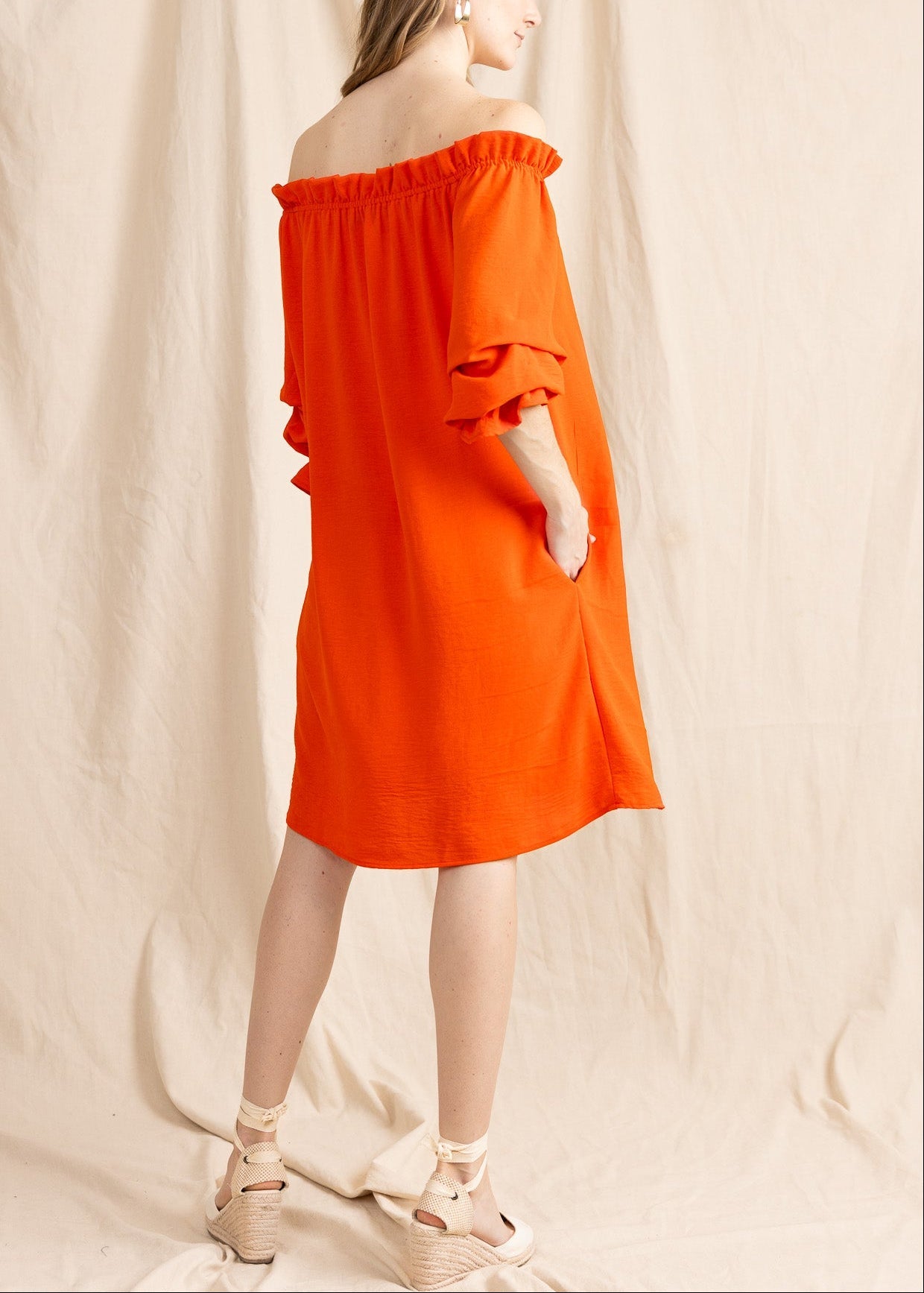 TAURIE women's off shoulder ruffle sleeve mini dress - Yana K Collective
