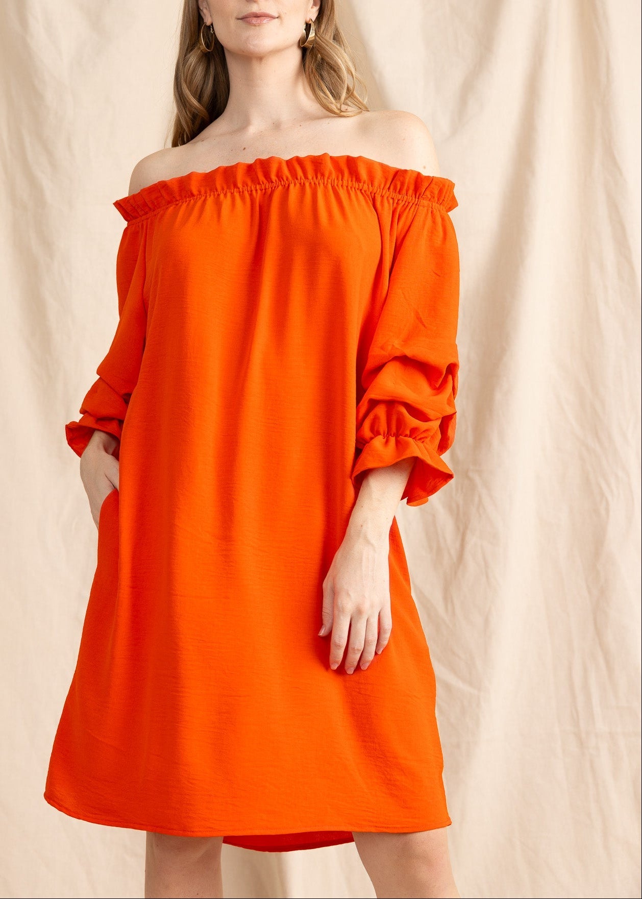 TAURIE women's off shoulder ruffle sleeve mini dress - Yana K Collective