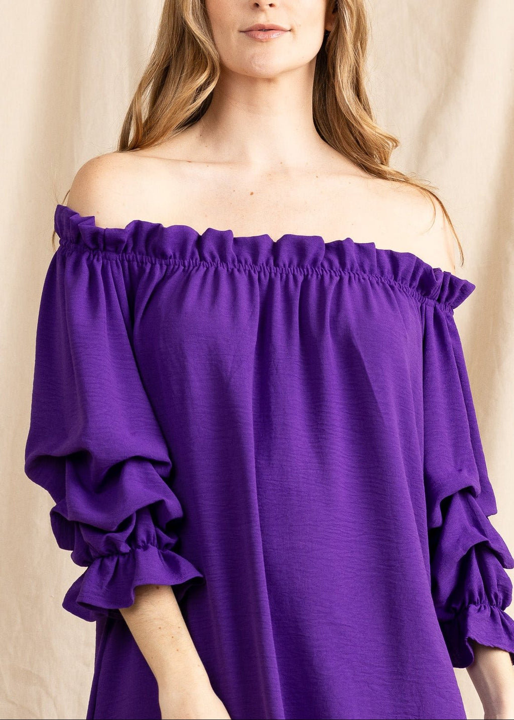 TAURIE women's off shoulder ruffle sleeve mini dress - Yana K Collective