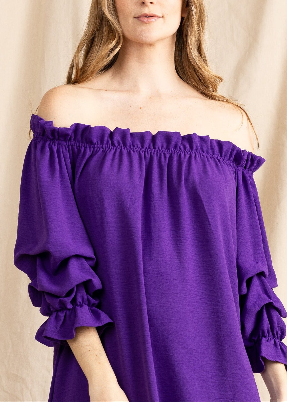 TAURIE women's off shoulder ruffle sleeve mini dress - Yana K Collective