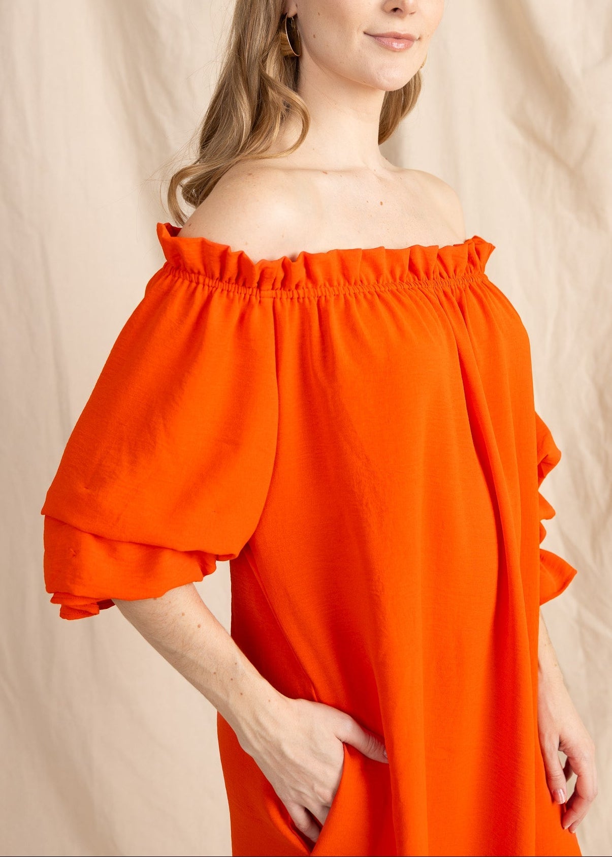 TAURIE women's off shoulder ruffle sleeve mini dress - Yana K Collective