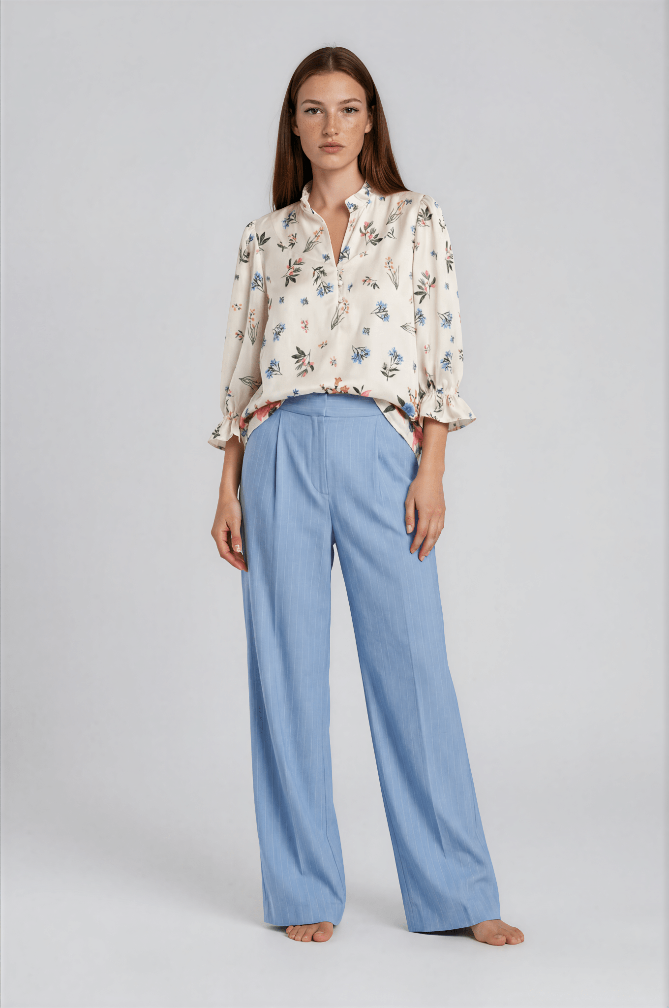 VIGNETTE women’s floral ruffle neck and sleeve top - Yana K Collective