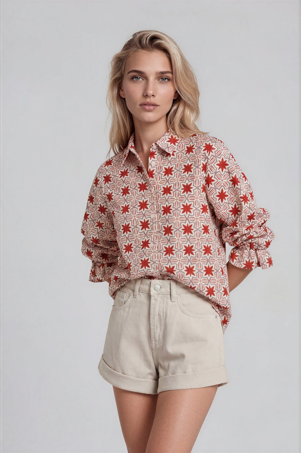 ZAURI women's collar ruffle sleeve front tie blouse - Yana K Collective