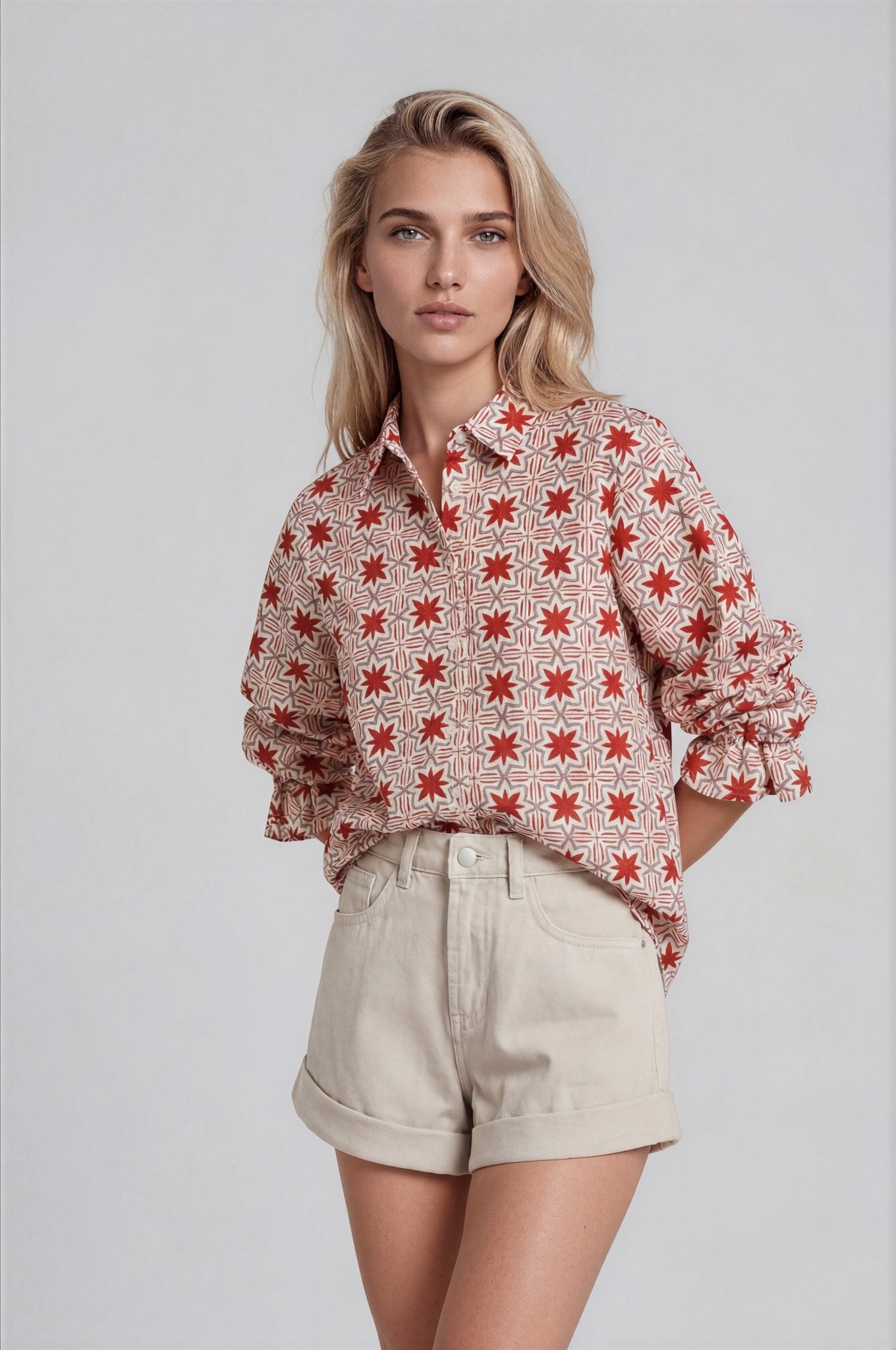 ZAURI women's collar ruffle sleeve front tie blouse - Yana K Collective