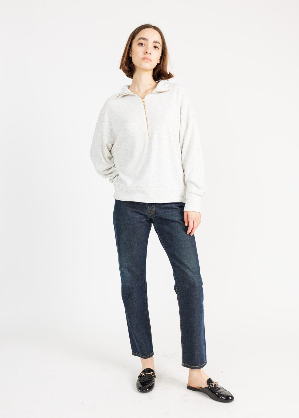 LAUREN women's zip-up sailer collar fleece sweater - YANA K
