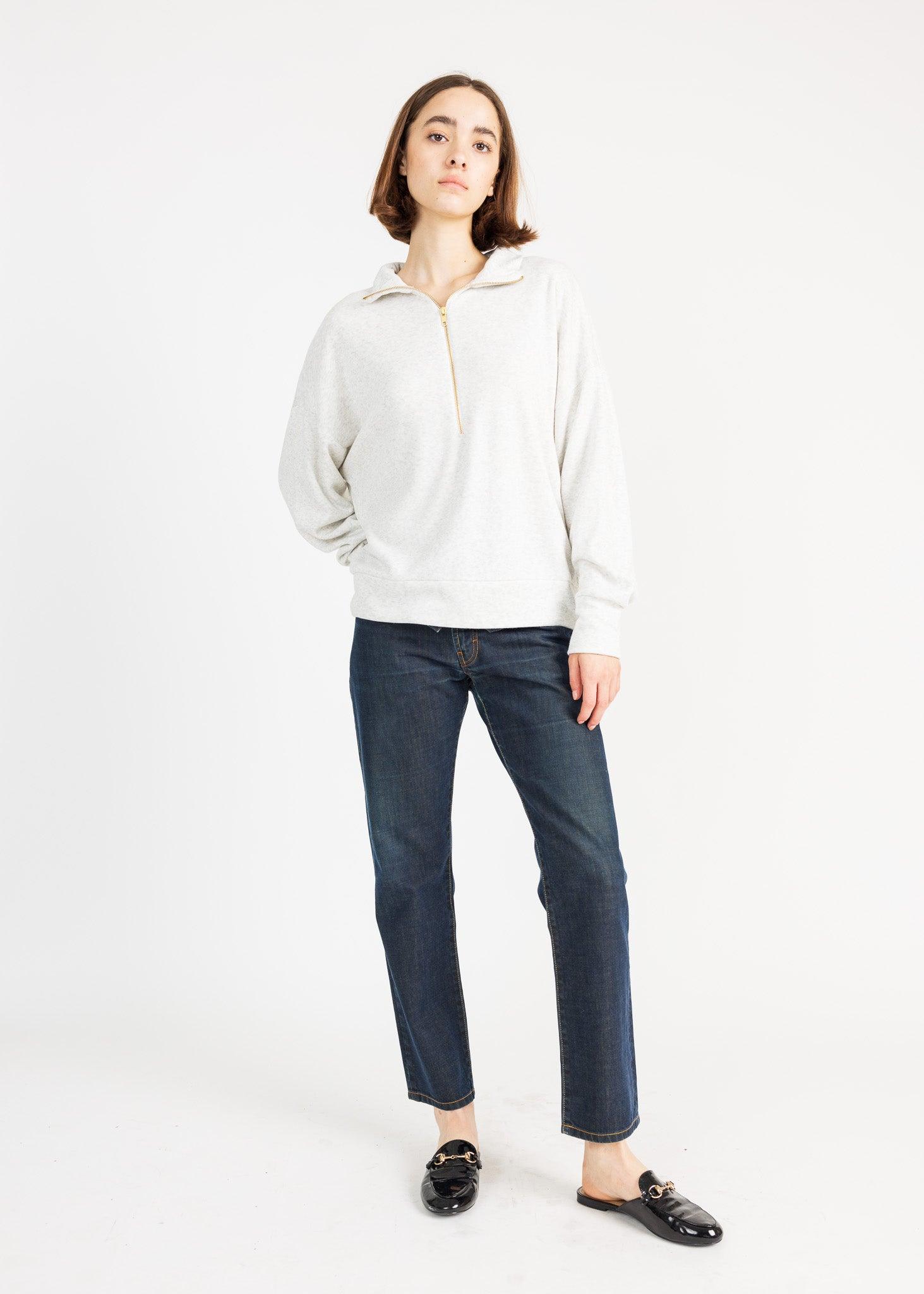 LAUREN women's zip-up sailer collar fleece sweater - YANA K
