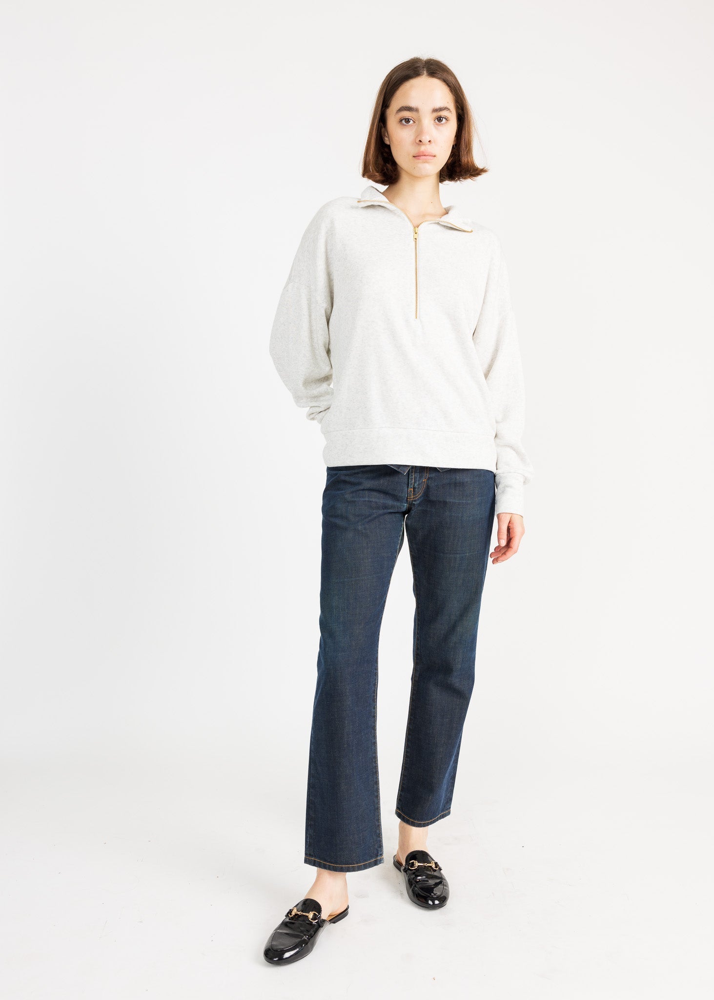 LAUREN women's zip-up sailer collar fleece sweater - YANA K