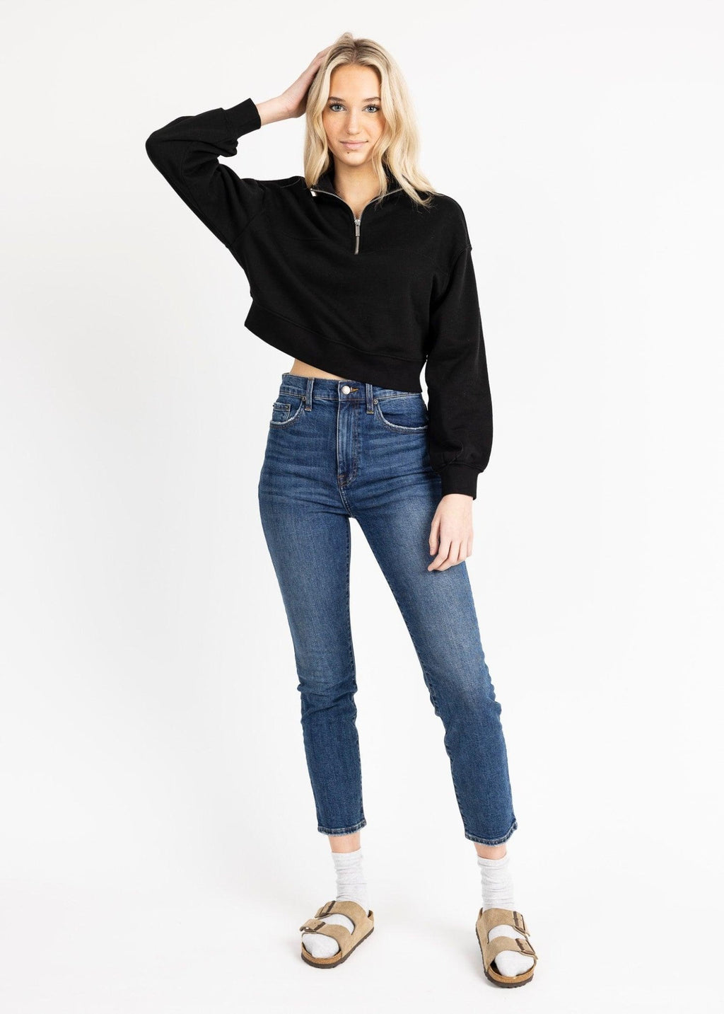 MEL women's mid zip up fleece sweater - YANA K